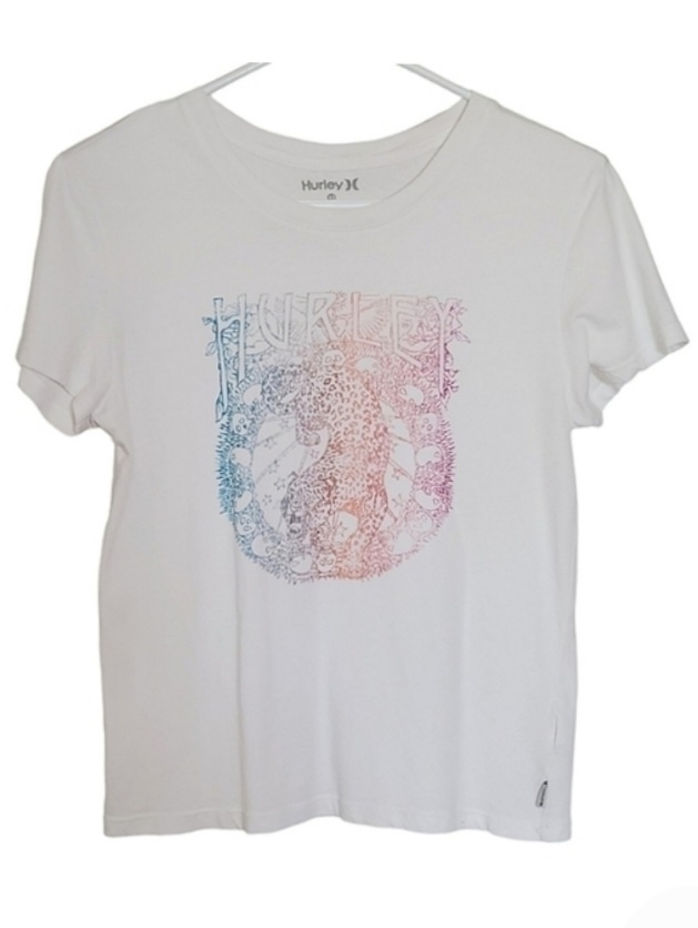1008 * Hurley Leopard & Skull Print Tee White Size XS